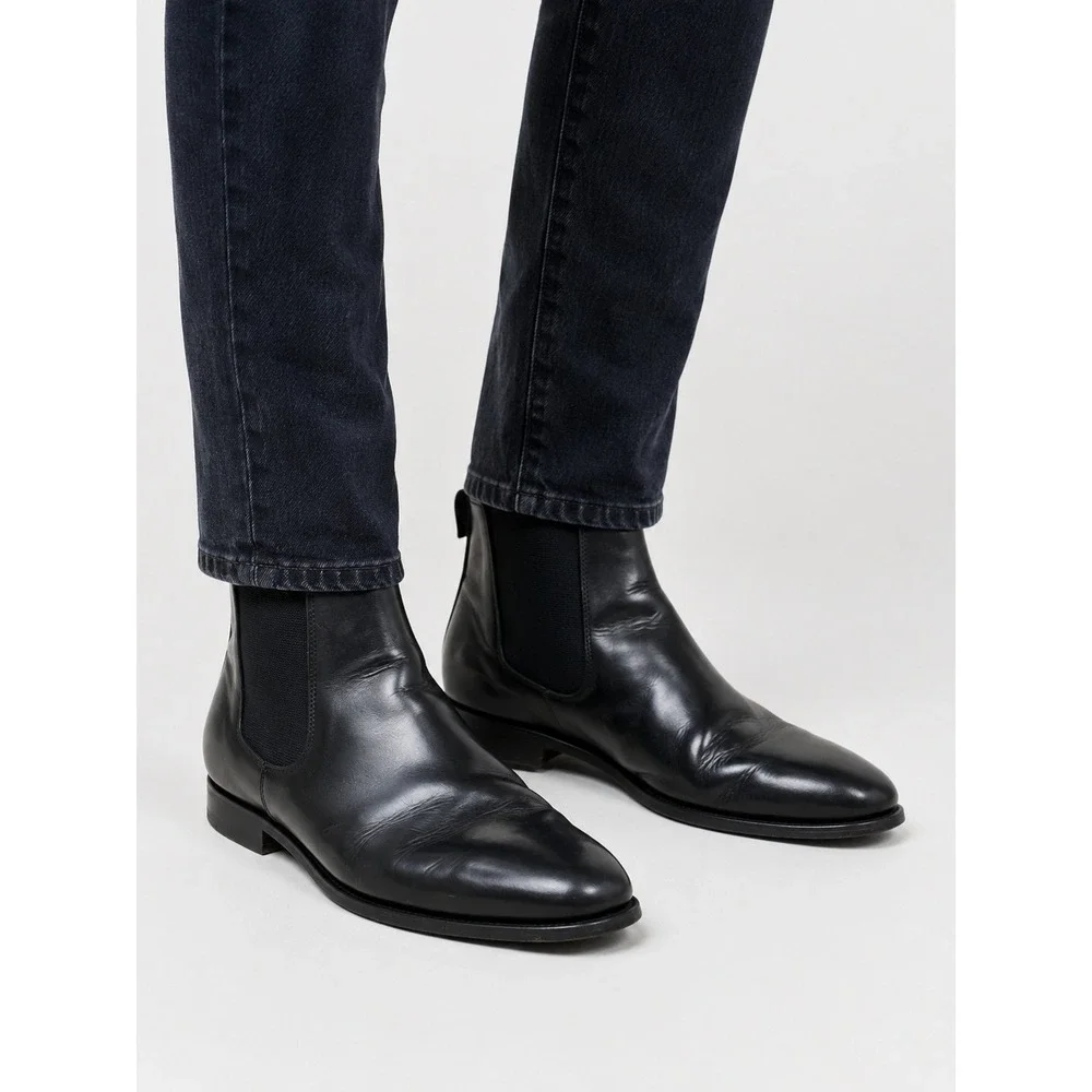 Church's Royal Tweed Amberley Black Leather Chelsea Boots 9.5 UK 10.5